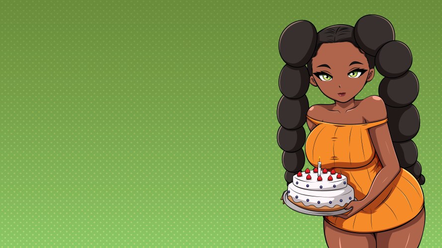 anime black girl with birthday cake vector image