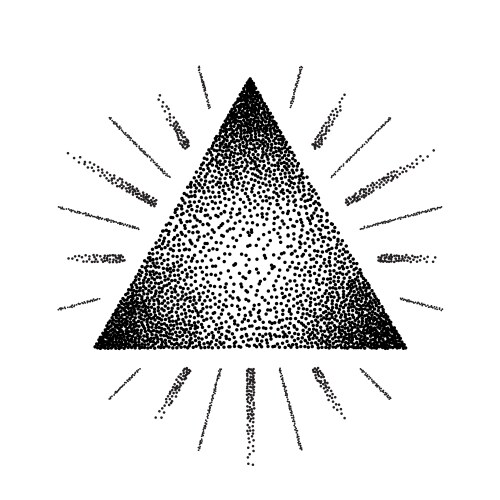 Dotwork raster triangle with rays Vector Image