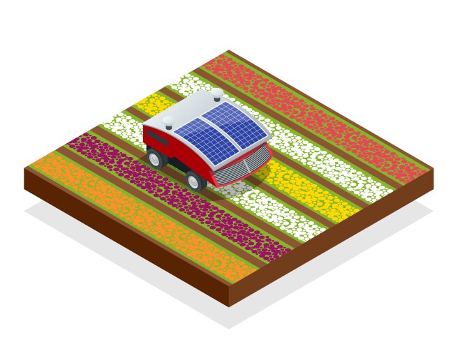 isometric automation smart farming on the field vector image