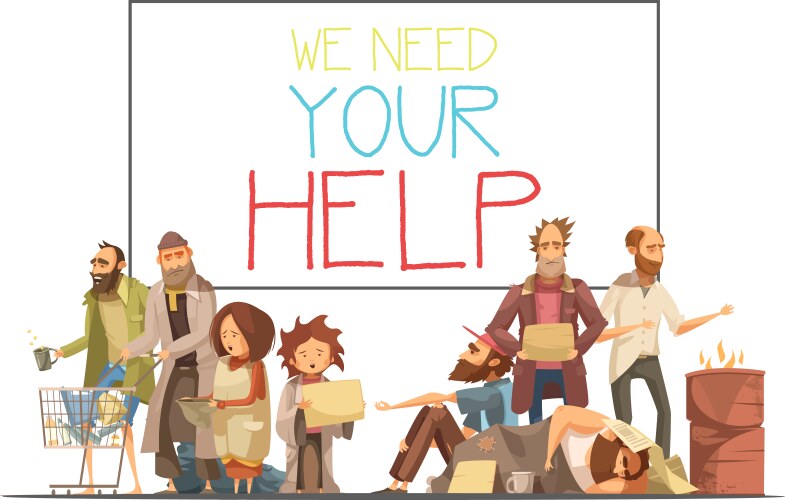 Homeless people cartoon infographics Royalty Free Vector