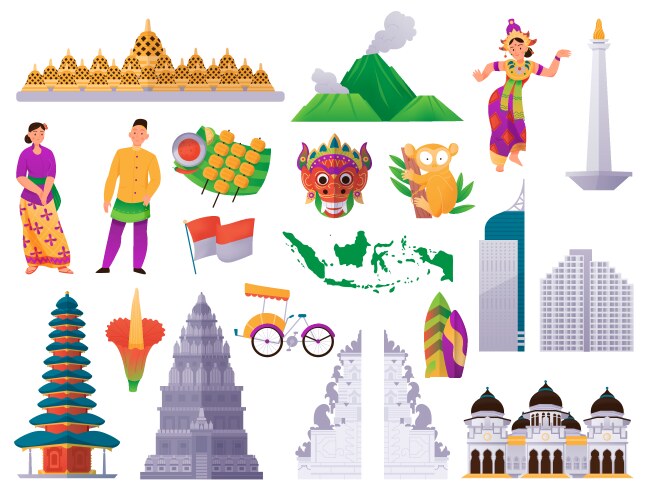 Indonesia flat set vector image