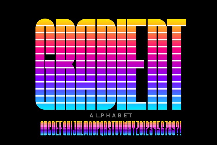 Gradient font alphabet letters and numbers vector image