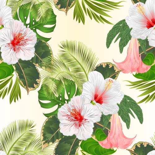 Tropical Hibiscus Seamless Texture Vector Image