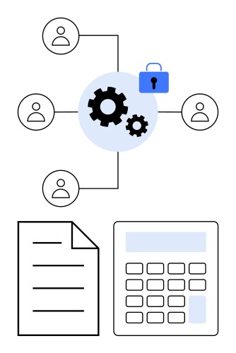 Team collaboration linked by secure workflow vector image