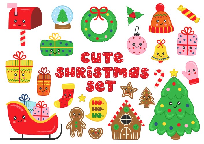Set isolated cute christmas elements Royalty Free Vector