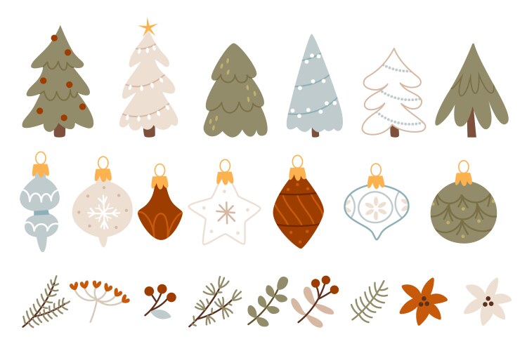 Set of christmas trees tree decorations Vector Image