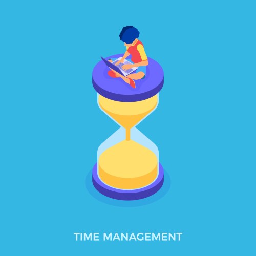 Time management with girl and hourglass vector image