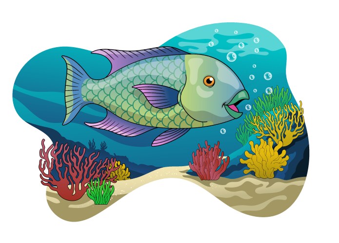 parrot fish in the beautiful coral reef vector image