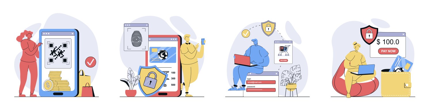 Secure payment concept set in flat design for web vector image
