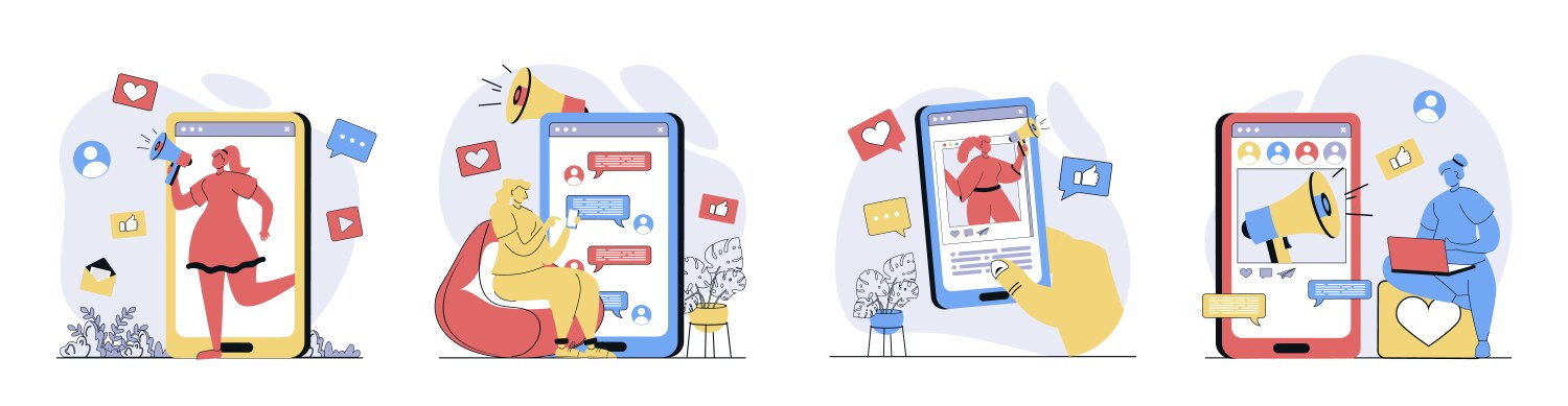 Social media marketing concept set in flat design vector image