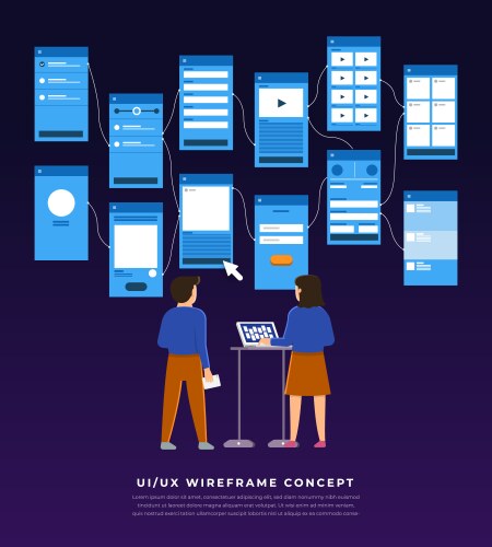 Ux ui flowchart mock-ups mobile application vector image