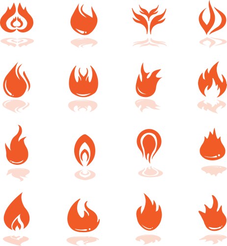Red fire flame icons and pictograms set isolated Vector Image