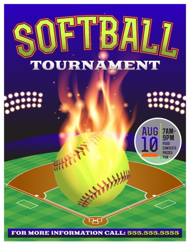 Softball Tournament Flyer - Action Shot Vector Image