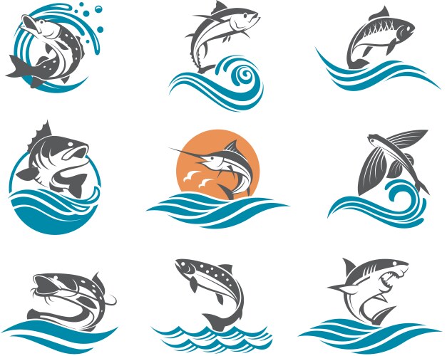 Gold fish icons set color Royalty Free Vector Image