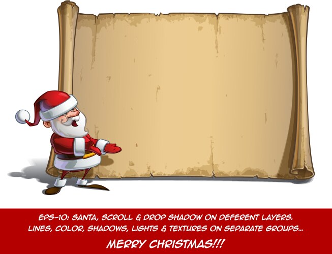 Happy santa scroll blank label pointing Royalty Free Vector