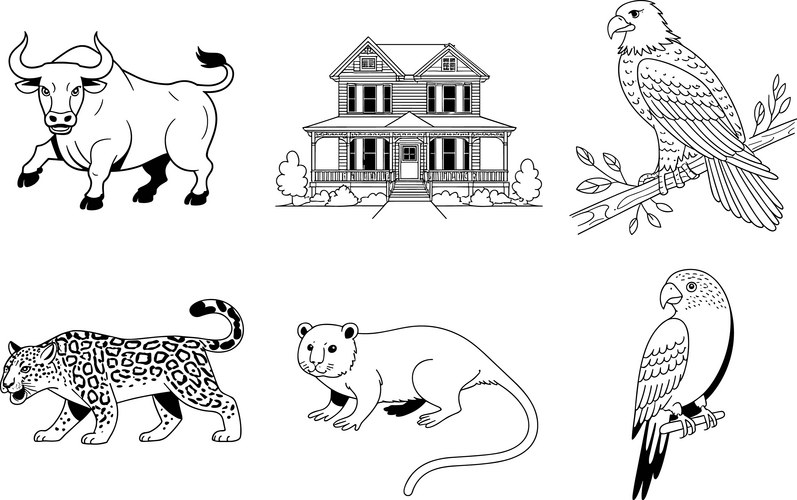 Black and White Animal Sketches Vector Image