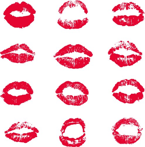 red lips lipstick kiss print set white background vector image