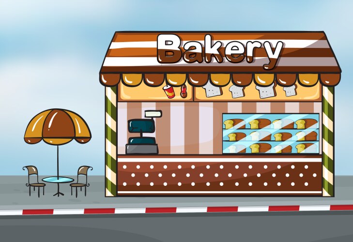 Bakery shop front veiw flat icon Royalty Free Vector Image