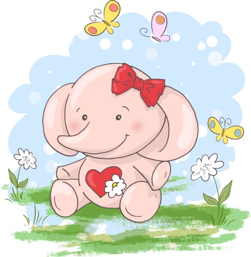 Cute Elephant Flowers Cartoon Vector Image