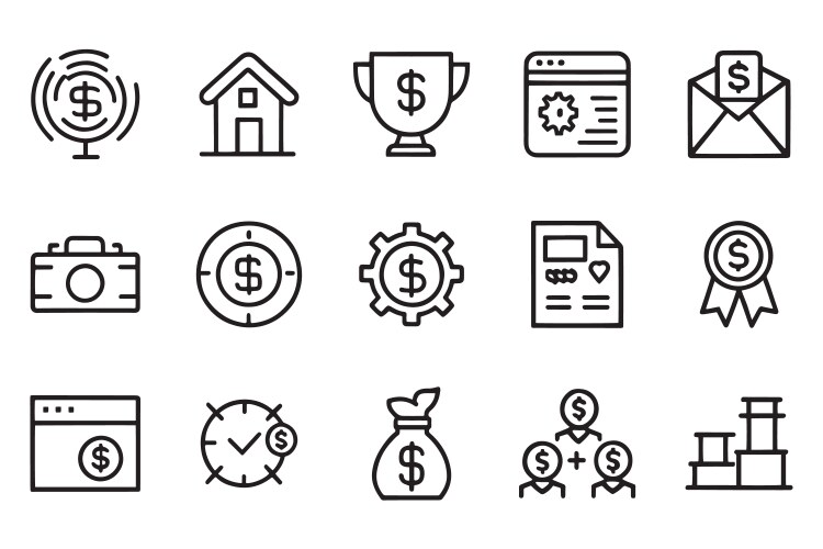 Financial goal related editable icon set isolated Vector Image