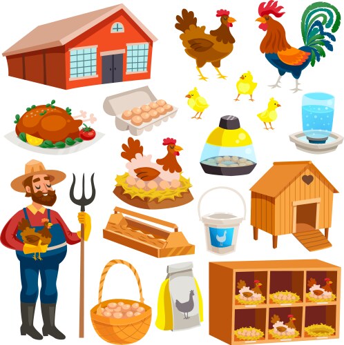 Poultry woman feeding chickens Royalty Free Vector Image