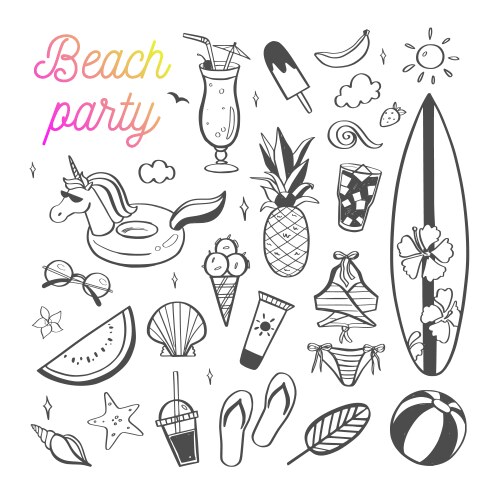 Big set summer design doodle elements Vector Image
