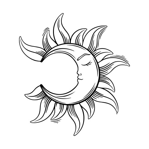 Tarot crescent moon sketch aesthetic Vector Image