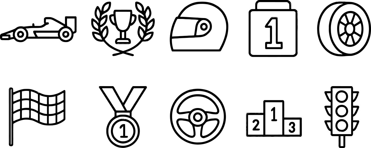 Racing icons collection featuring cars trophies Vector Image