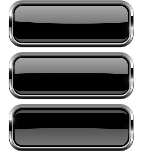 Black glass buttons with chrome frame 3d icons Vector Image