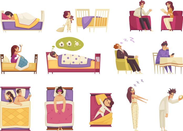 Cartoon kid boy sleep at night wake up morning Vector Image