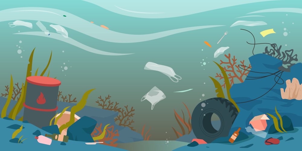 Ocean sea or river water polluted with garbage vector image