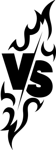 versus sign surrounded by flames black and white vector