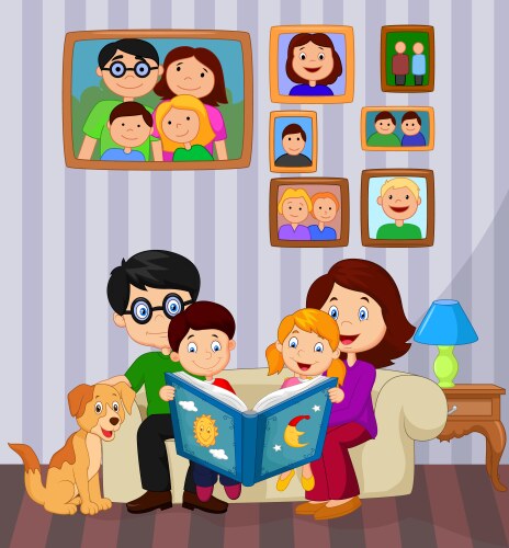 cartoon read a story book in the living room vector