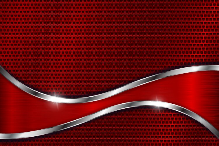 Metal perforated background with red chrome wave Vector Image