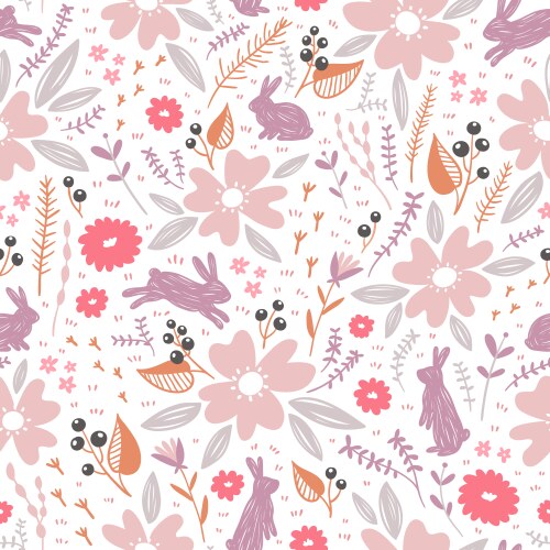 flowers and bunnies seamless pattern vector image