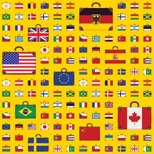 seamless pattern with travel suitcases and flags vector image