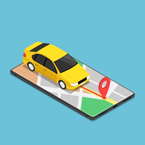 Isometric car use gps map navigation application vector image