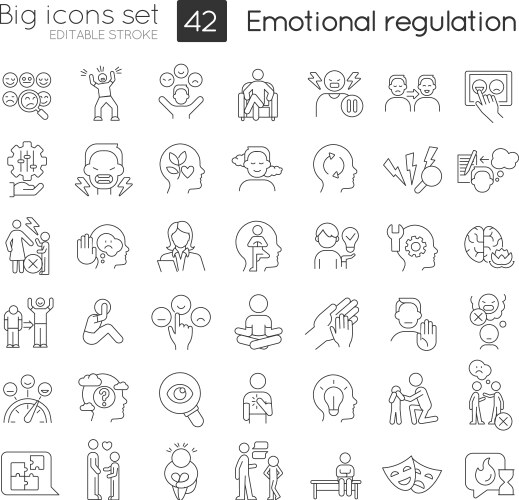 Emotional Regulation Icons - Line Art Vector Image