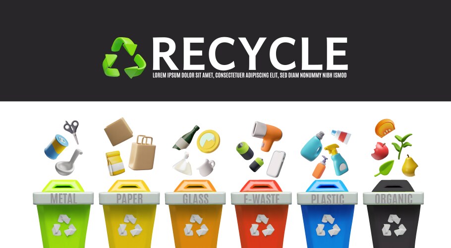 Garbage sorting containers with recycle symbol vector image