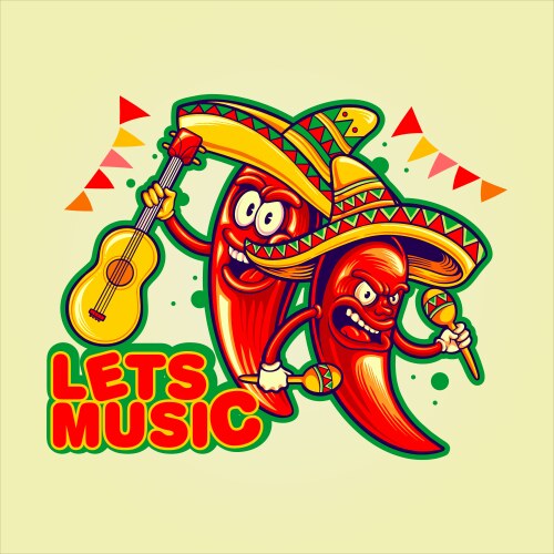 Cute mexican chilli pepper lets joint music cinco Vector Image