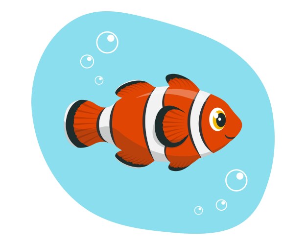 Cute orange clown fish with bubbles Vector Image