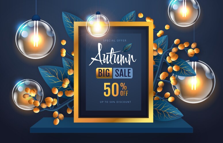 Autumn big sale poster with leaves vector image