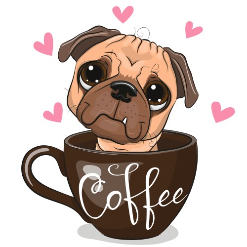 Cute Pug Dog in Coffee Cup Vector Image