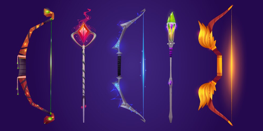 Magic bow and spear weapon icon for fantasy game vector image