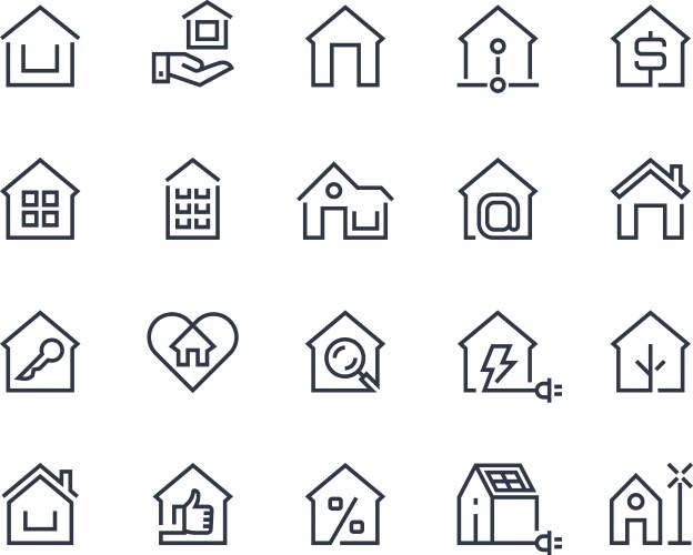 Home line icons house interface button browser vector image