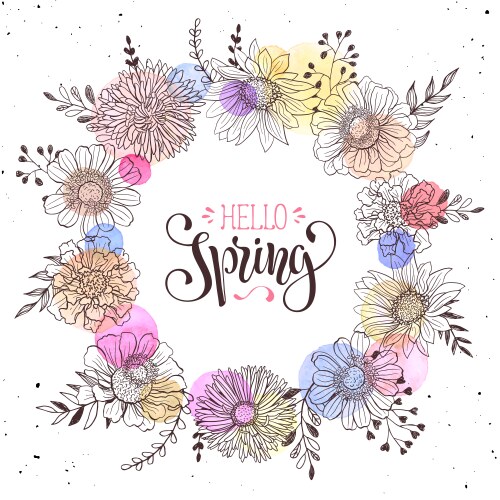 Floral Spring Wreath Greeting Card Vector Image