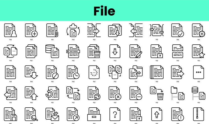 Set of file icons linear style icon bundle vector image