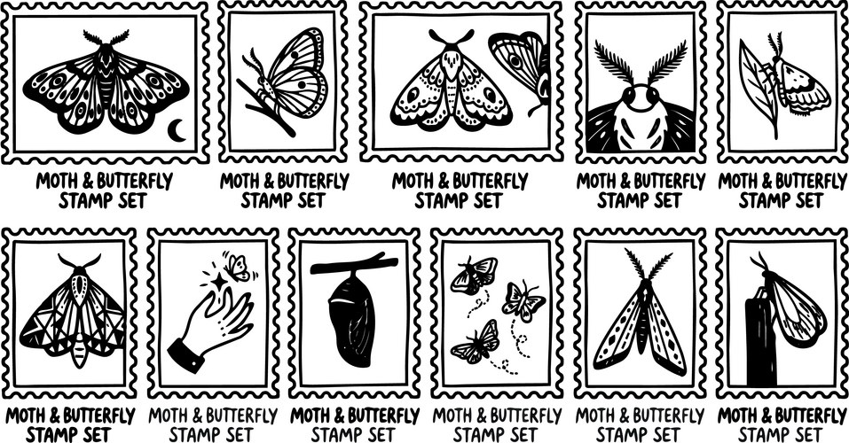Tattoo flash hand drawn moth and butterfly stamp Vector Image