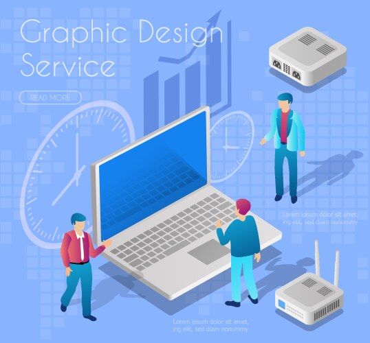 Computer Service Design Ideas Style Computer service isometric 3d banner header Vector Image