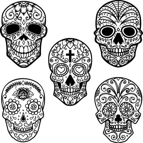Sugar Skull Day of the Dead Set Vector Image